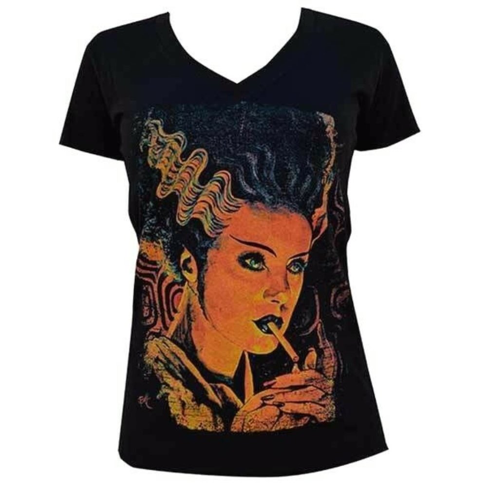 Monster Love Women's Black V-neck Tee Frankenbride S-M-L-XL-XXL NWT